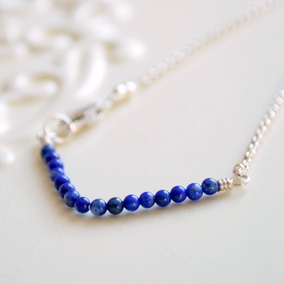 Lapis Lazuli Gemstone Chevron Bracelet in Sterling Silver - Picture 3 of 5